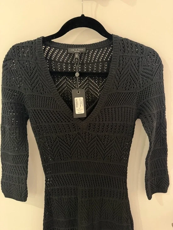 rag & bone Renée Crochet Midi Dress NWT  Size XS Black - Picture 4 of 7